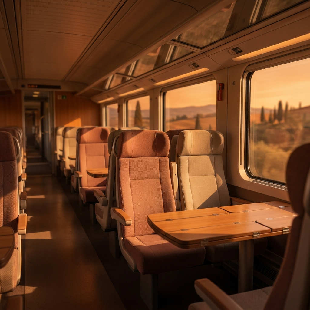 Standard Class seating with a view of the Tuscan countryside