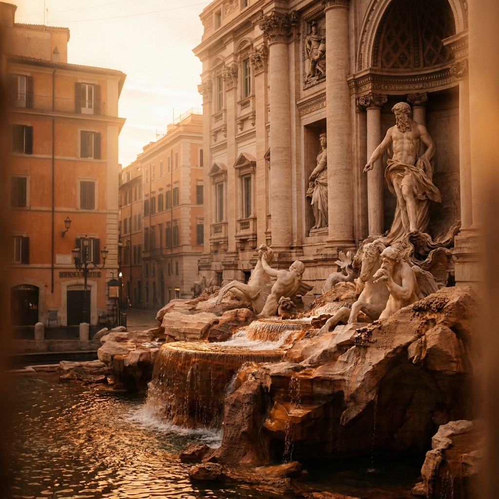 The Trevi Fountain at golden hour